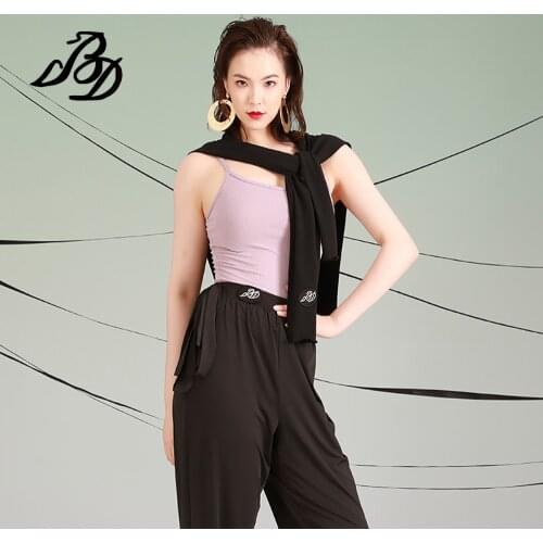 Latin Dance Practice Clothes Female Dance Wear Long-Sleeved Suspenders Two-Piece Off-The-Shoulder Top Dancing BD09