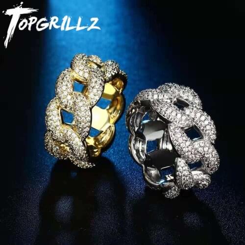 TOPGRILLZ 2021 New Cuban Link Rings Iced Micro Pave Cubic Zirconia Ring Fashion Mens Jewelry Accessories For Gift