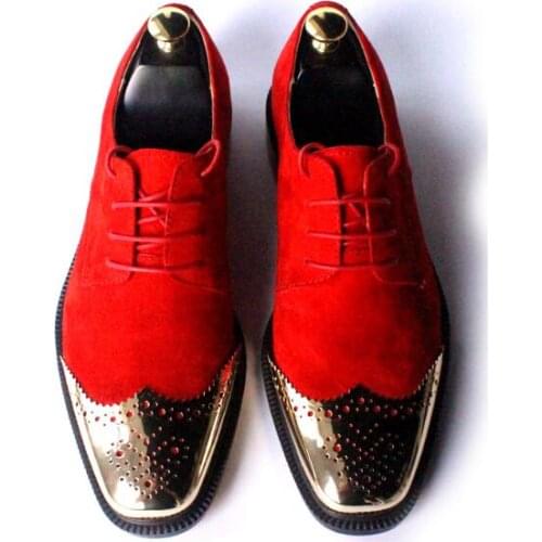 New formal shoes for men square toe handmade classics wedding shoes lace up genuine leather metal men shoes