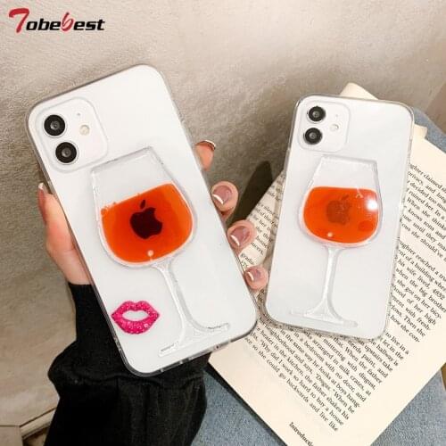 Red Wine glass Dynamic Glitter Liquid Case For Samsung A32 A52 A72 A12 A42 4G 5G Pink Lips PC+TPU Transparent Silicone Cover