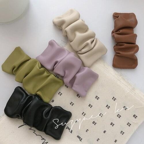 Korean Fashion Hair Clip PU Leather Hairpins Geometric Simple Candy Color Headpiece Retro Hair Accessories Hairpins