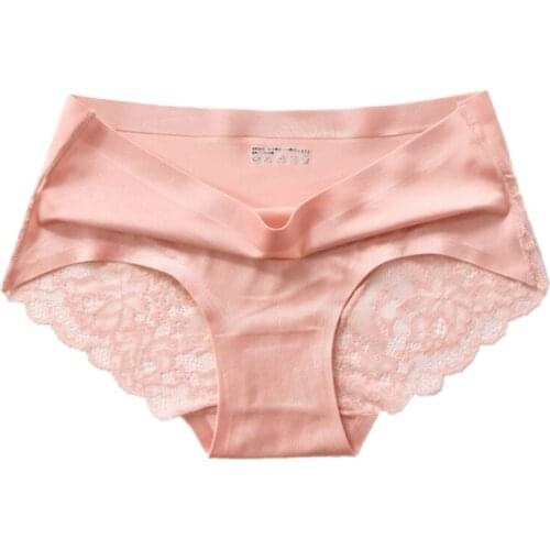 Womens Sexy Lace Edge Seamless Panties Breathable Mid-Waist Cotton Triple-cornered Panties