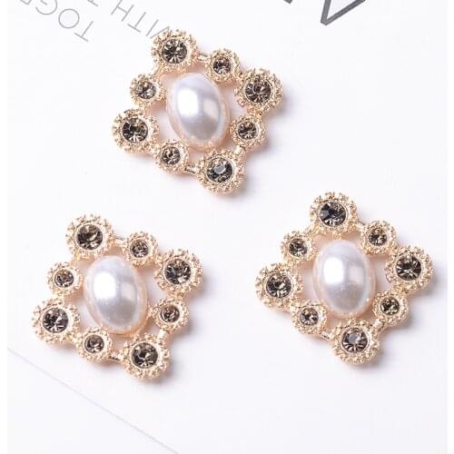 DIY Handmade Jewelry Making 10pcs 29*30mm Gold color New fashion Alloy Material Imitation Pearl Crystal Square Shape charm