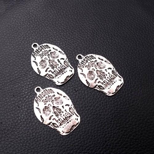 2pcs/lot Silver Plated Punk Charm 44*28mm Large Skull Metal Pendants DIY Necklace Bracelet Handmade Jewelry Accessories P110