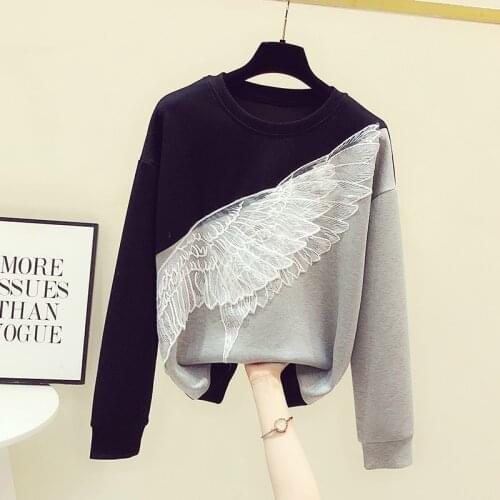 2021 Spring Autumn Woman Casual Long Sleeve O Neck Patchwork Wing T-shirt Womens Tee Tees Students Ladies Tops A4388