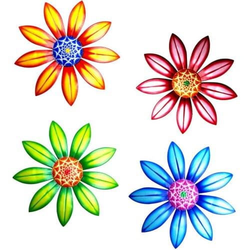 4PCS Metal Flower Wall Haning Decor Garden Indoor Art Ornament Wrought Iron Metal Flower Garden Corridor Balcony Wall Decoration