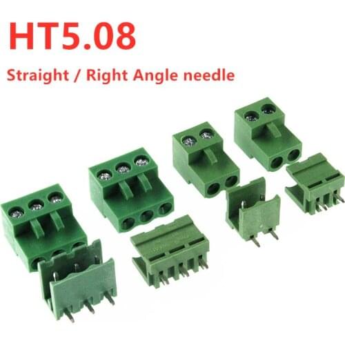 5Sets HT5.08 5.08mm Pitch 2/3/4/5P 6P 8P Screw Plug-in PCB Terminal Block Straight/Right Angle Pin Pluggable bornier Connector