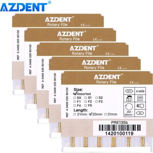 5 Boxes AZDENT Dental Endodontic Gold Large Taper File NITI Rotary Files Engine Use 25mm 6pcs/Box