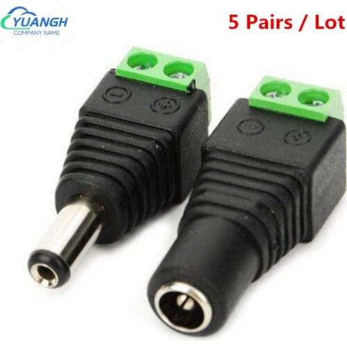 5 Pair 5 Pcs Female + 5 Pcs Male DC Connector 2.1 * 5.5mm Power Jack Adapter Plug Cable Connector For LED Strip CCTV Camera