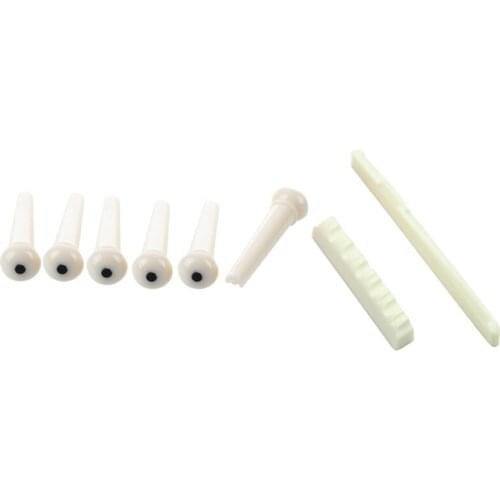 6 Ivory Acoustic Guitar Bridge Pin Black Dot Inlays & 1 Set Ivory Bone Bridge Saddle and Nut for 6 String Acoustic Guitar