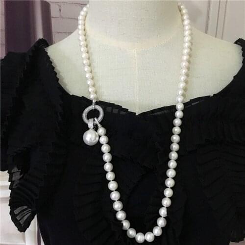 Design 8-9mm white natural freshwater pearl fashion long necklace sweater chain fashion jewelry