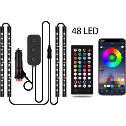 Car RGB Light Led Car Foot Ambient Light With USB Cigarette Lighter Backlight Music Control App RGB Auto Atmosphere Lights