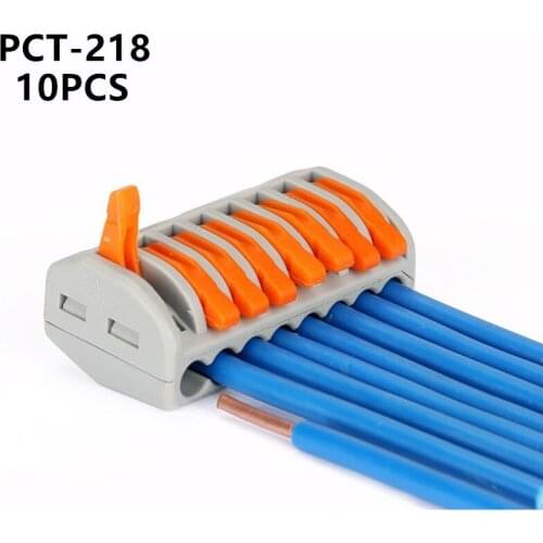 Free shipping 10Pcs PCT-218 Universal Compact Wire Wiring Connector Connectors 8 pin Conductor Terminal Block With Lever