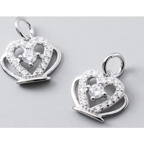 925 Sterling Silver Pretty AAA Zircon Paved Crown Circle Necklace Charms Entire S925 Silver Women Pendant DIY Jewelry Accessory