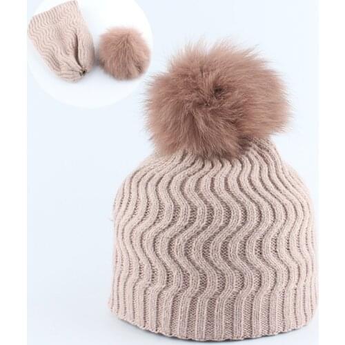 2019 winter hat beanies for kids boys girls real fur pom pom hat baby winter wool hats knitted warm cap