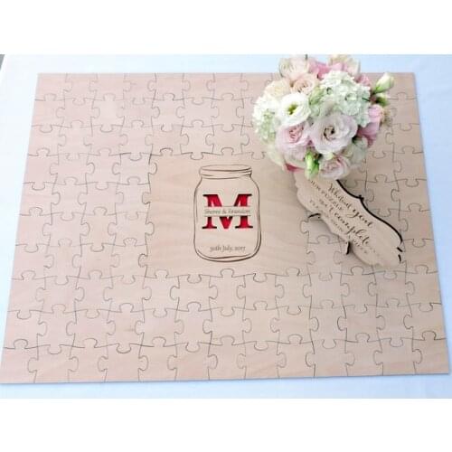 Mason Jar Wedding Guest Book Puzzle, Wood Puzzle Guest Book, Mason Jar Guest Book Puzzle, Custom Wedding Guest Book Puzzle, Wood