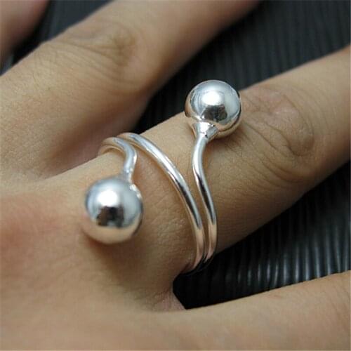 Pure 925 Silver Rings For Women Double Beads Finger Ring Size 8# Wedding Band Engagement Jewelry Wholesale Bague Anillo Gifts