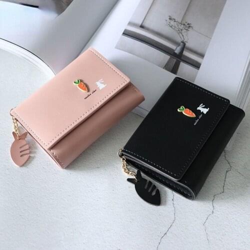 Korean Short MINI Wallet Female Spring New Arrival Pendant Thin Wallet Card Holder Small Fresh Student Buckle Coin Purse