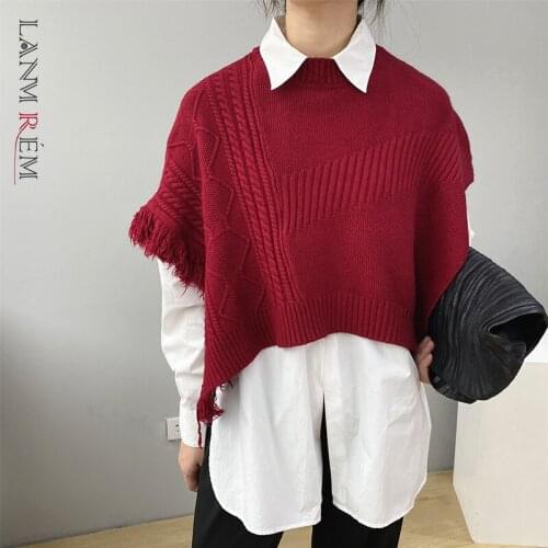LANMREM Elegant Short Batwing Sleeves Irregular Knitted Sweater Pullover 2021 Autumn Winter Fashion Top Clothing Female 2C2158