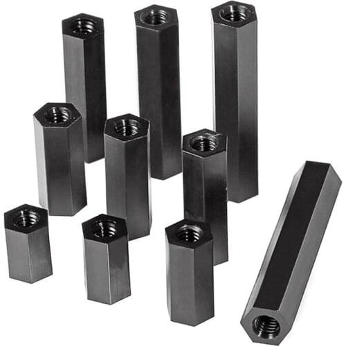 M3 M4 Black Spacing Screw Column Flat Head Female Double Pass Nylon Plastic Nut for PCB Fixed
