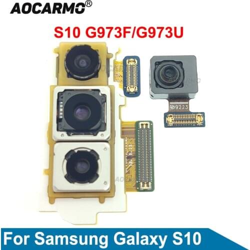 Aocarmo For Samsung Galaxy S10 G973F G973U Front and Back Camera Main Rear Camera Module Flex Cable Replacement Repair Parts