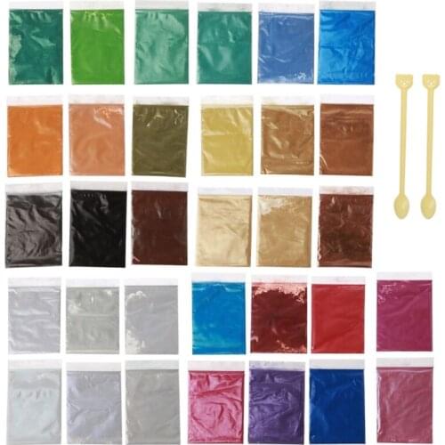 Natural Mineral Mica Powder Epoxy Resin Color Pigment Dye Set 32 Color Cosmetic Grade Mica Powder Makeup Lip Soap Making