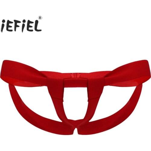 IEFiEL Mens Sexy Bandge Male Transparent Crotchless Gay Pouch Thong Hollow Out Open Butt Underwear Wetlook Sissy Panties