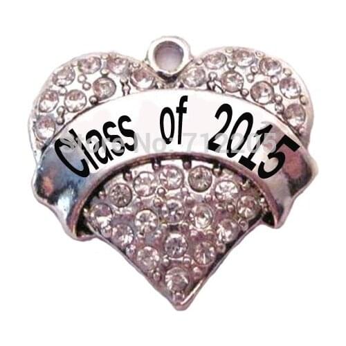 New Arrival 100pcs rhodium fashion Class of 2015 Crystal Heart Pendant(P100178)