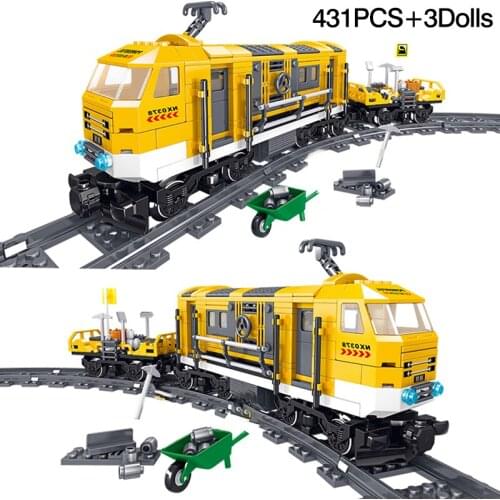 New Technical Toys Train Series Battery Powered Electric Train Building Blocks City Freight Cargo With Figures Tracks Model Gift