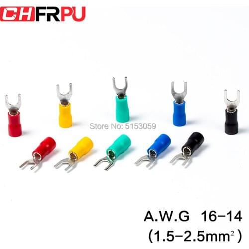 100Pcs SV series Fork Insulated Electrical Wire Crimp Terminals A.W.G 16-14 spade terminals Crimp Wire Connectors