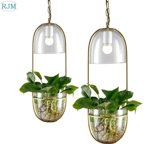 Nordic Personality Pastoral Plant Pendant Lights American Simple Creative Glass Pendant Lamp Bedside Balcony Cafe Bar Luminaires
