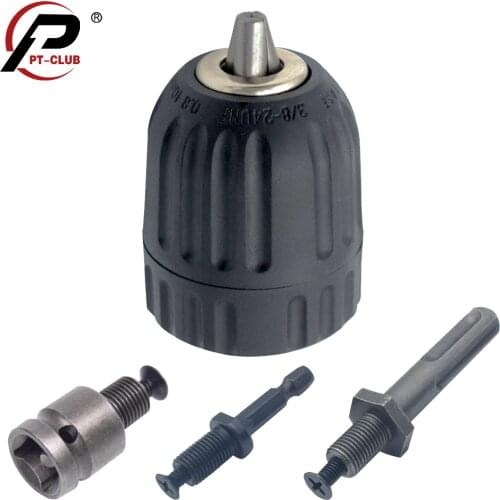 0.8-10mm Precise Keyless Drill Chuck Converter 3/8"- 24UNF Thread Quick Change Adapter SDS-Plus Shank 1/4" Hex