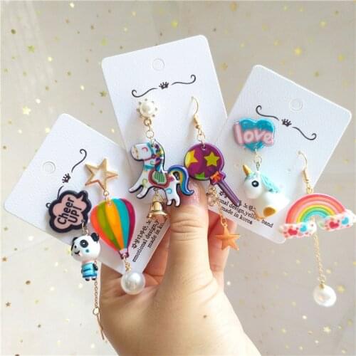 Handmade Ins Acrylic Asymmetry Circus Dangler Earrings New Cute Sweet Stereo Animal Drop Earrings for Women Girls Hook Earings