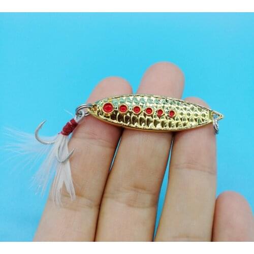 HOOFISH 5PCS/lot Metal Jig Leech Fishscale spoon lure 5g/7g/10g/15g/20g Artificial Single Feather Hook Spinners Spoon Hard Bait