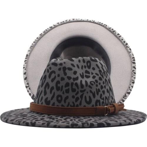 Women Men Wide Brim Fashion Leopard Print Jazz Cap Panama Vintage Winter Felt Fedora Wool Trilby Cap Party Wedding Hat