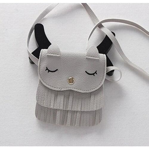 Cute Children Girls Tassel Small Cat Shoulder Messenger Bag Mini Coin Purses PU Leather Handbags Wallet New