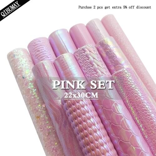 QIBU 22*30cm Pink Rainbow Glitter Fabric Mermaid Synthetic Leather Hearts Faux Fabric Sheets For Bow A4 size Holographic fabric