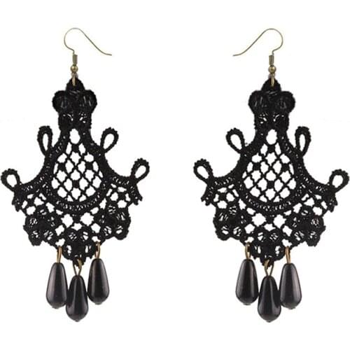 Vintage Black Lace Dangle Drop Earrings Long Earring Hot Sale Exaggerated Retro Earrings Hollow Out Flower for Women Trendy