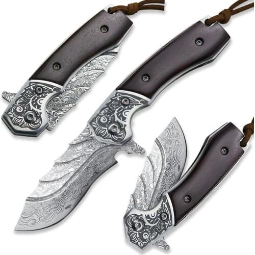 Japanese knife Damascus steel folding knife multi-function pocket tool fin knife hand-forged cutting tool knife outdoor camping