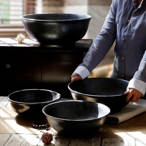 10-16 inch For restaurants Hotel home tableware Black porcelain Ceramic Ramen Bowl Seafood Fish Steak Salad Soup large Bowl