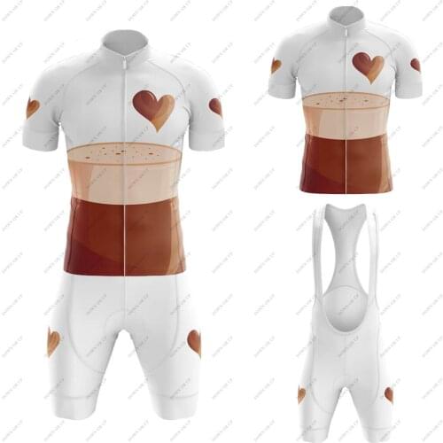 2021 Summer Mens Cycling Jersey Set Cute Coffee Breathable MTB Bicycle Uniform Males' Cycling Jersey And Bib Shorts