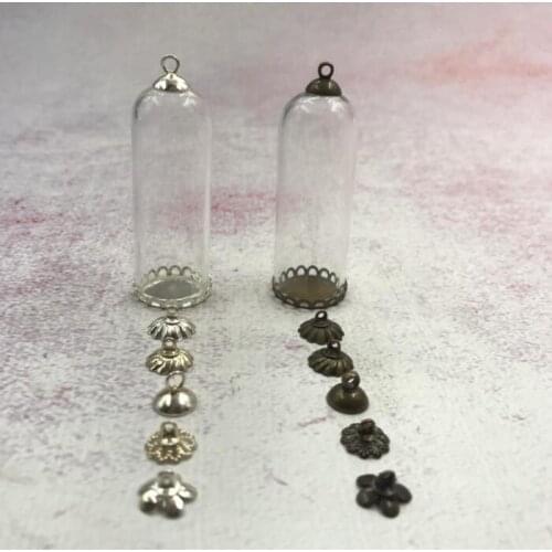 5pcs/lot 50x18mm Bell jar shape tube clear glass bubble bottle bronze/silver lace tray cap for DIY necklace accessories findings