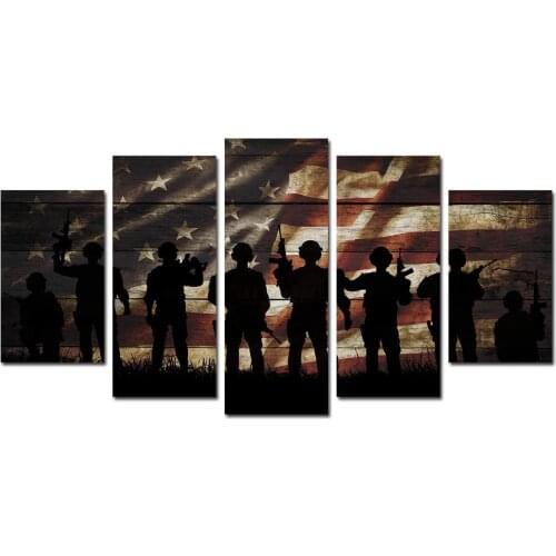 No Framed Canvas 5Pcs Silhouette of US Army Soldiers Wall Art Posters Pictures Paintings Home Decor for Living Room Decoration
