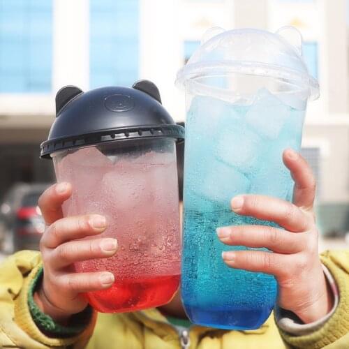 50pcs 95mm caliber U-shaped cup thick disposable milk tea plastic cup with panda cover juice coffee drink cup with covers