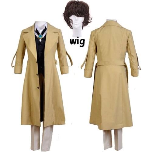 7PCS Bungo Stray Dogs Armed Detective Agency Osamu Dazai Cosplay Trench Coat Suit Pants Vest Literary Stray Dogs Halloween Cos
