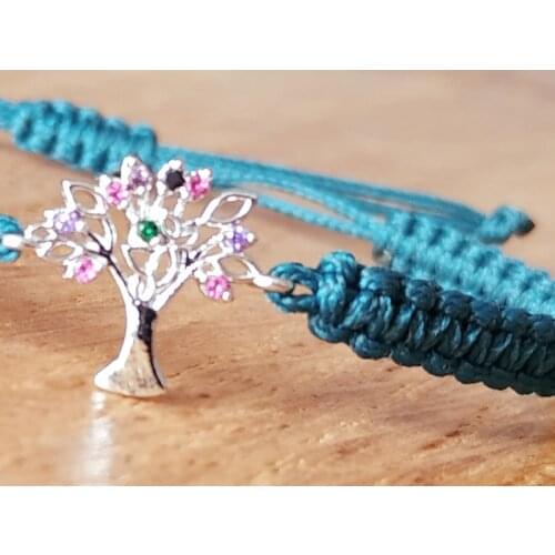 Life Tree Unisex Macrame Hand Knit Rope Bracelet Zircon Crystal in Different Colors (Black, Grey and more) And Adjustable Size