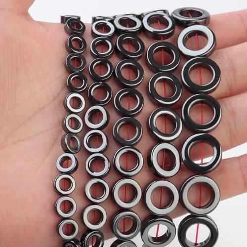 Natural Stone Beads Black Hematite Round Loose Spacer Beads Hollow Out Beads For Jewelry Making Accessories DIY Bracelet 15