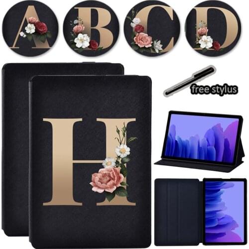 Tablet Case for Samsung Galaxy Tab A7 10.4 Inch T500 T505 2020 Anti-fall Gold Letter Series Leather Flip Cover Case + Stylus
