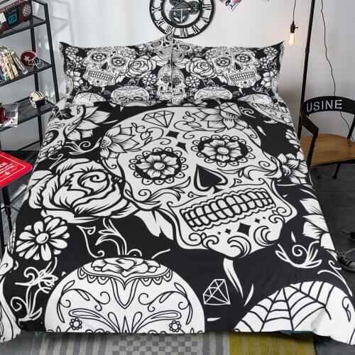 Black white skull 3pcs bedding set no bed sheet sabanas twin full queen king size home textile free shipping