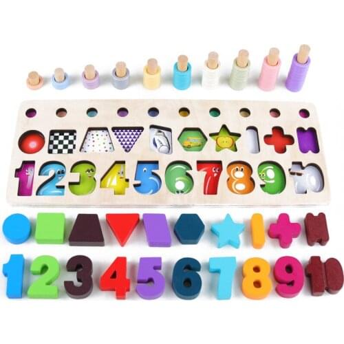 Preschool Children Wooden Math Toy Montessori Materials Learning Count Number Matching Digital Shape Match Early Education Toy